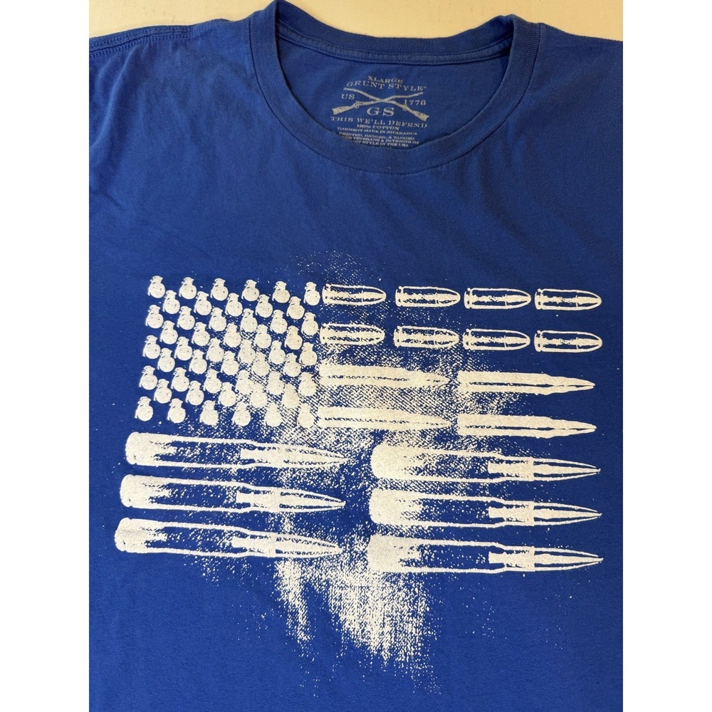 Grunt Style Adult Size XL Blue USA American Flag Shirt Bullets Arms Military - Picture 2 of 8